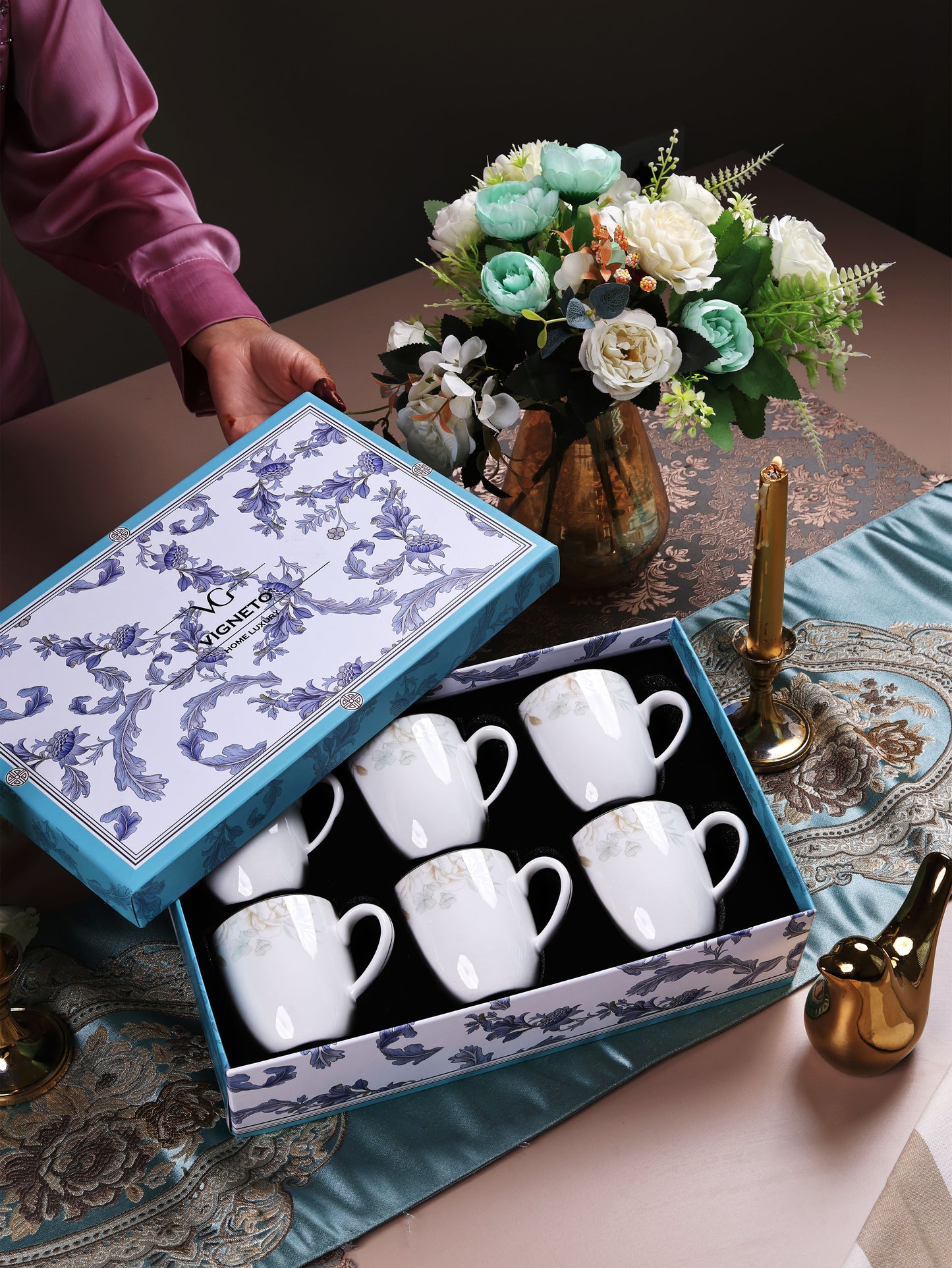 Sage Blume Mug Set (Capacity 180 ML, Set of 6) - Vigneto