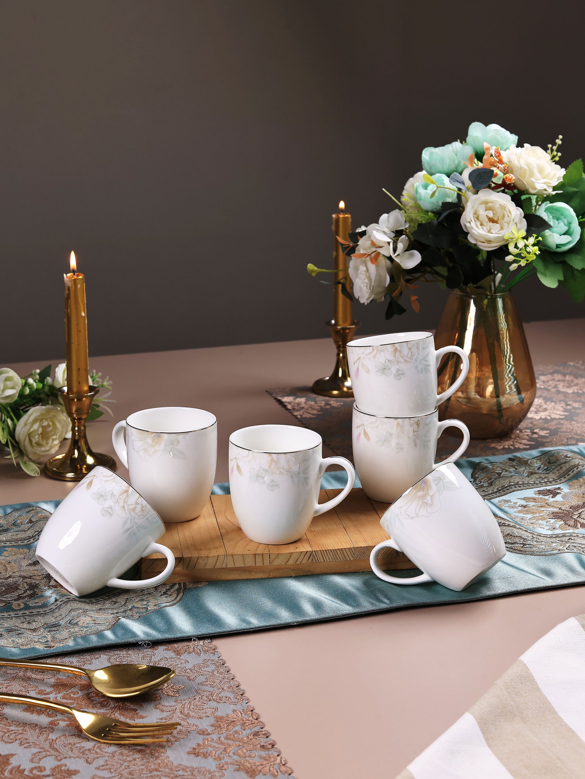 Sage Blume Mug Set (Capacity 180 ML, Set of 6) - Vigneto