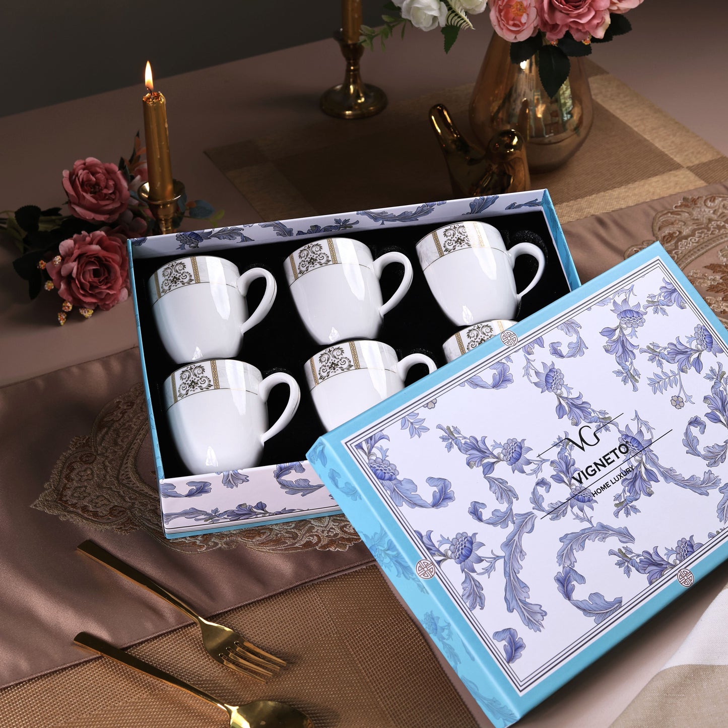 Regency Gold Mug Set (Capacity 170 ML, Set of 6) - Vigneto