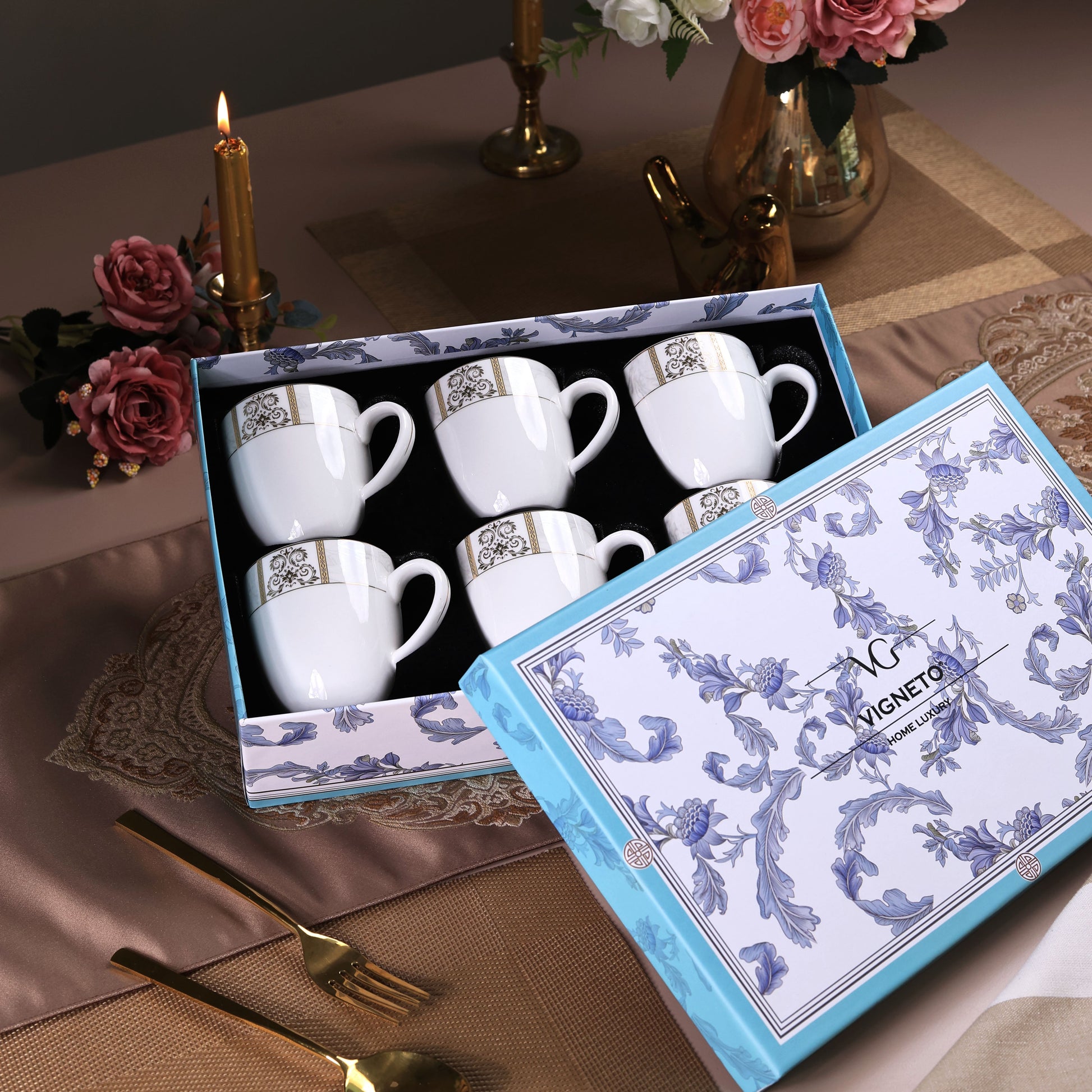 Regency Gold Mug Set (Capacity 170 ML, Set of 6) - Vigneto