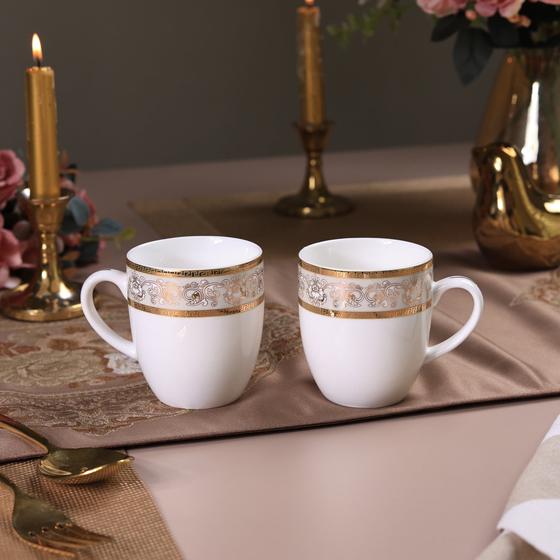 Mughal Gold and Grey Mug Set (Capacity 170 ML, Set of 6) - Vigneto