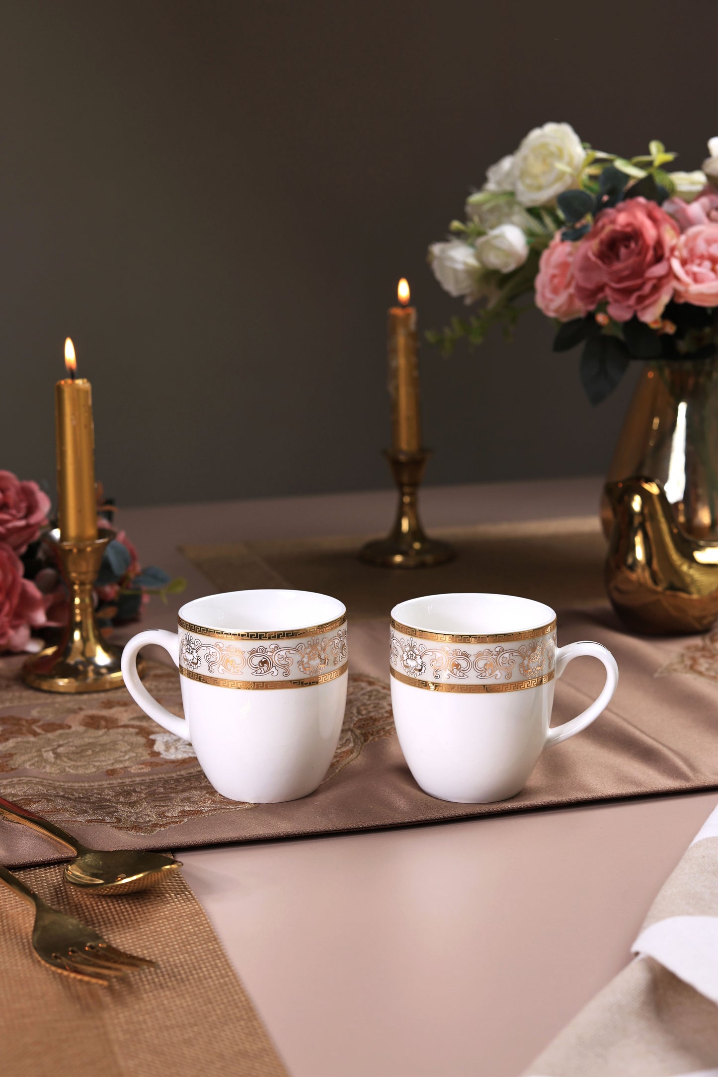 Mughal Gold and Grey Mug Set (Capacity 170 ML, Set of 6) - Vigneto