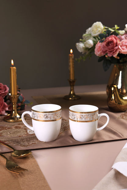 Mughal Gold and Grey Mug Set (Capacity 170 ML, Set of 6) - Vigneto