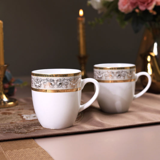Mughal Gold and Grey Mug Set (Capacity 170 ML, Set of 6) - Vigneto