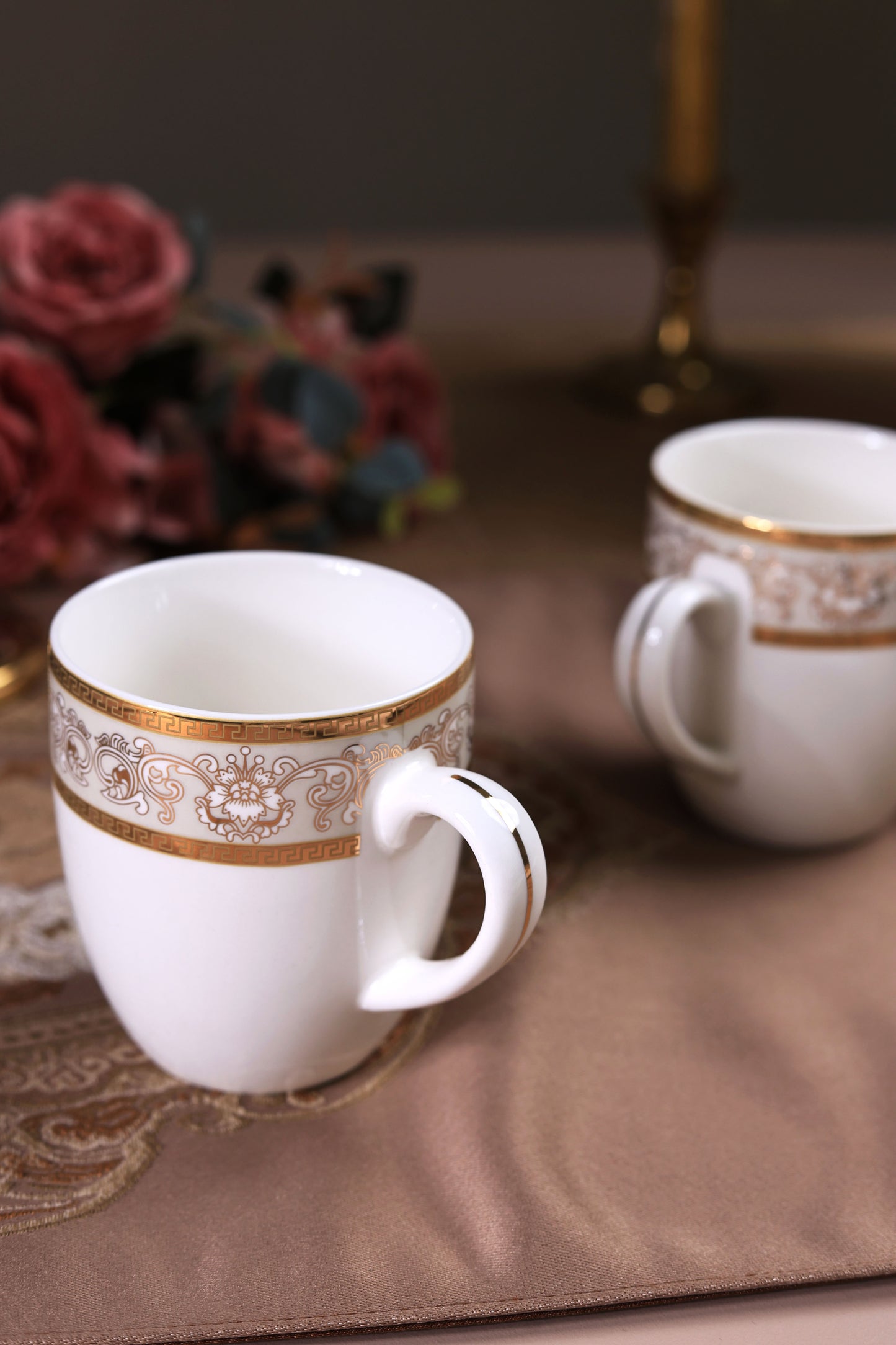 Mughal Gold and Grey Mug Set (Capacity 170 ML, Set of 6) - Vigneto