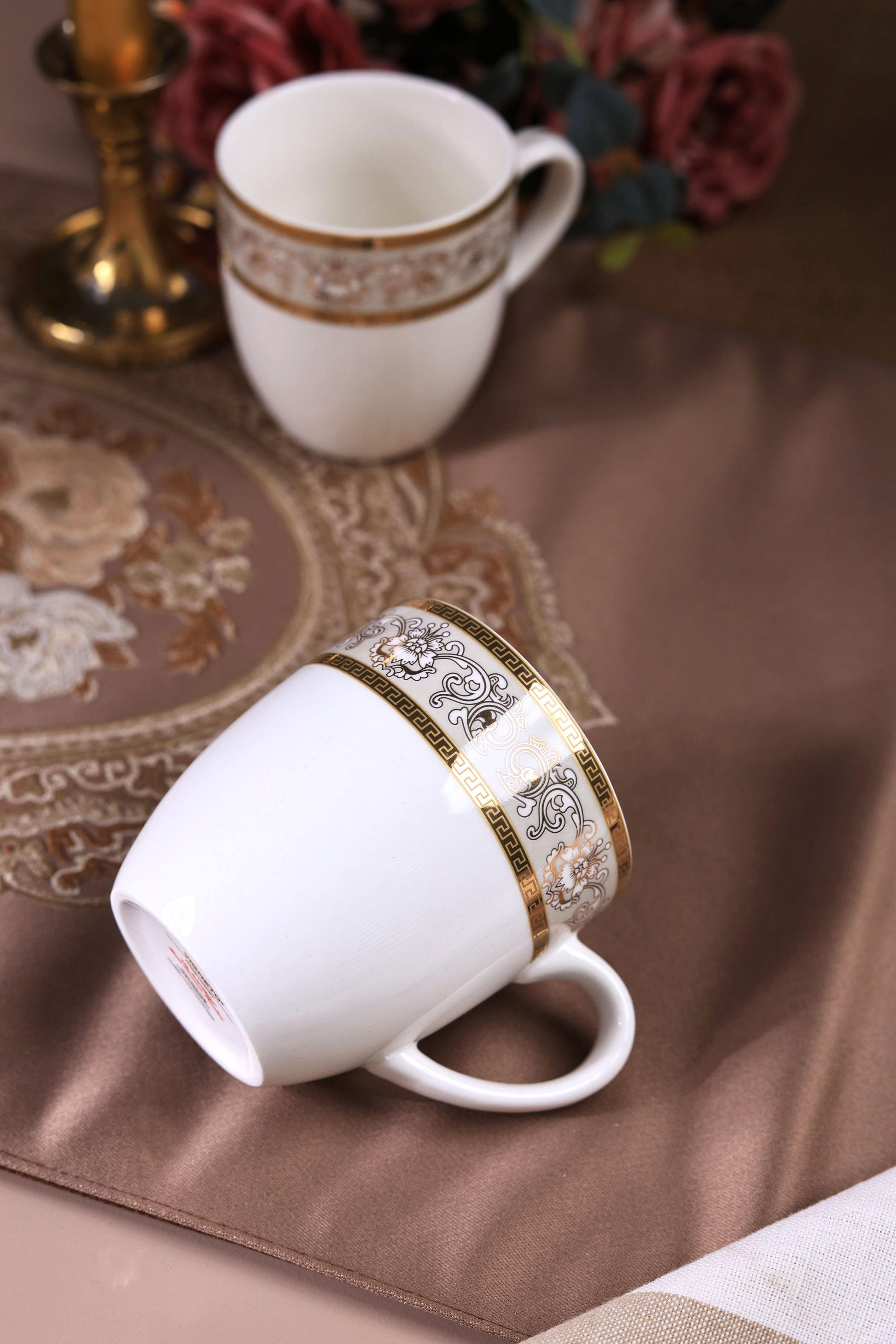 Mughal Gold and Grey Mug Set (Capacity 170 ML, Set of 6) - Vigneto