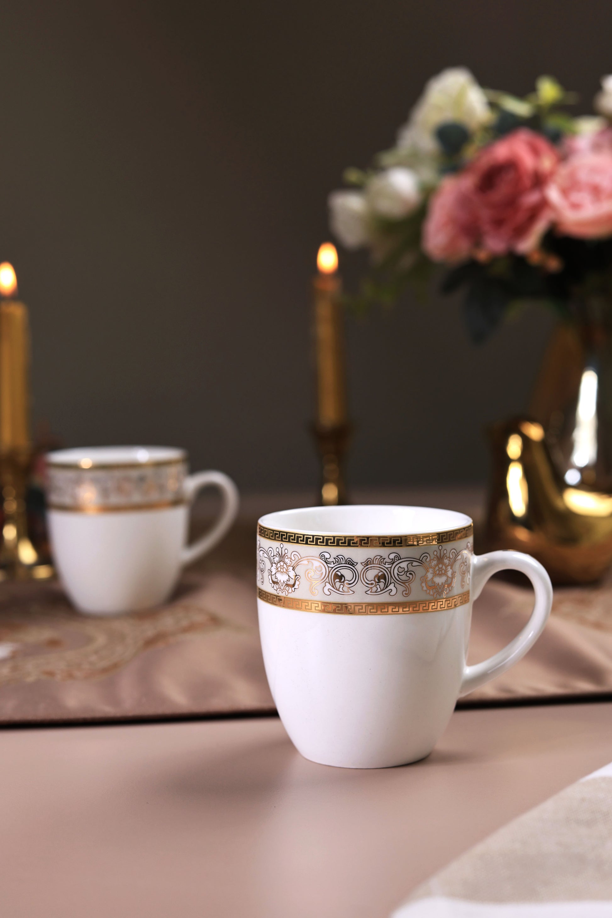 Mughal Gold and Grey Mug Set (Capacity 170 ML, Set of 6) - Vigneto