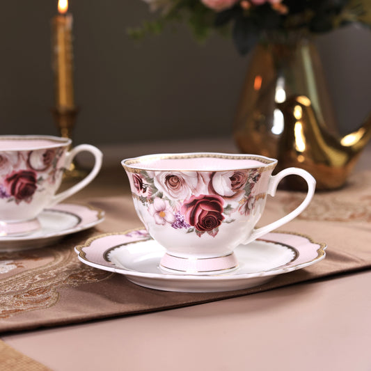 Rose Garden Cup and Saucer Set (Vintage Collection, 6 Cups and 6 Saucers) - Vigneto
