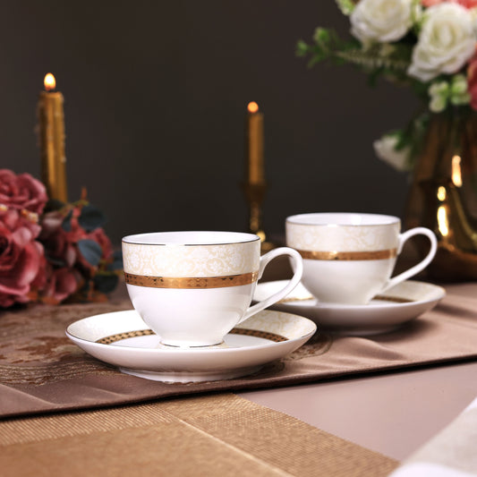 Opaline Gold Cup and Saucer Set (6 Cups and 6 Saucers) - Vigneto