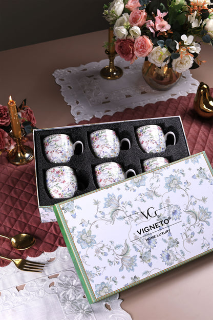 Flower Bed Mug Set (Capacity 200 ML, Set of 6) - Vigneto
