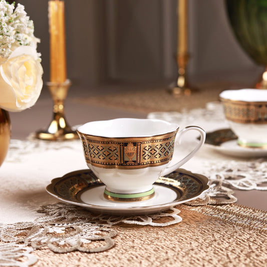 Tresor du Palais Cup and Saucer Set (Set of 6, Palace Collection, 24K Embossed Gold) - Vigneto