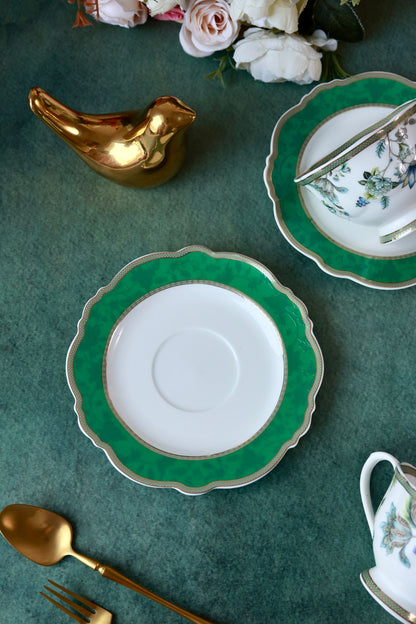 Tudor Green Cup and Saucer Set (Vintage Collection, 6 Cups and 6 Saucers)