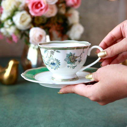 Tudor Green Cup and Saucer Set (Vintage Collection, 6 Cups and 6 Saucers)