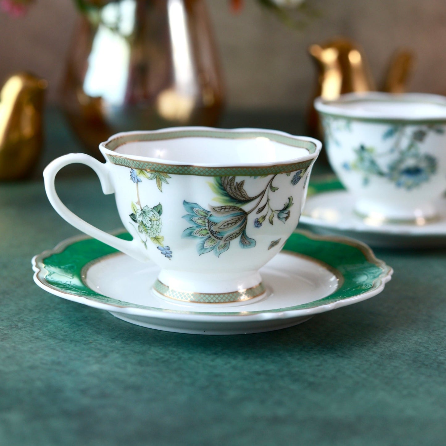 Tudor Green Cup and Saucer Set (Vintage Collection, 6 Cups and 6 Saucers)