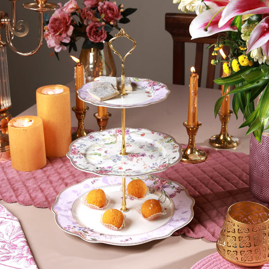 Lilac Garden Three Tier Dessert Stand
