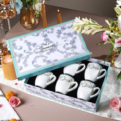 Oriental Blume Mug Set (Capacity 180 ML, Set of 6)
