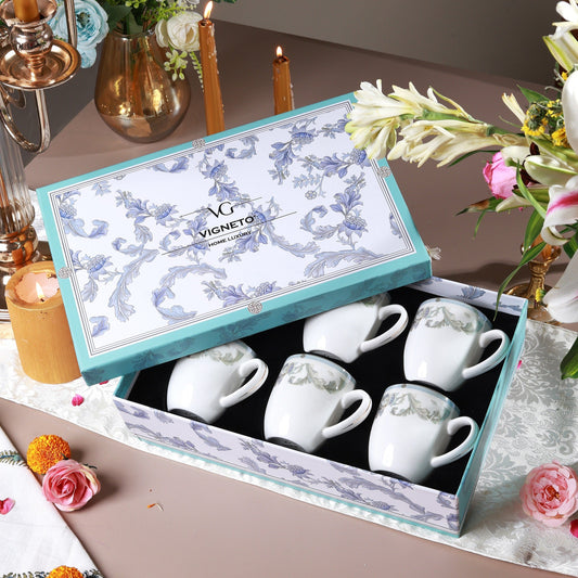 Oriental Blume Mug Set (Capacity 180 ML, Set of 6)