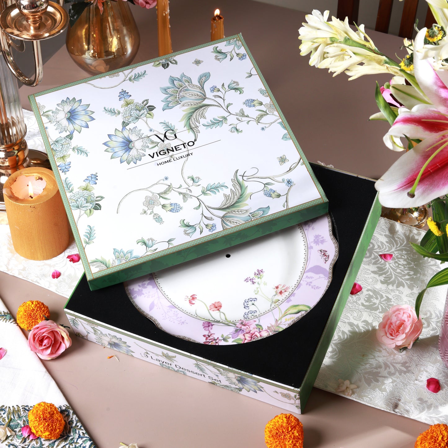 Lilac Garden Three Tier Dessert Stand