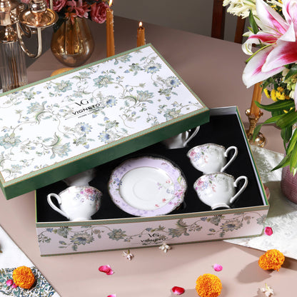 Lilac Garden Cup and Saucer Set (Vintage Collection, 6 Cups and 6 Saucers)