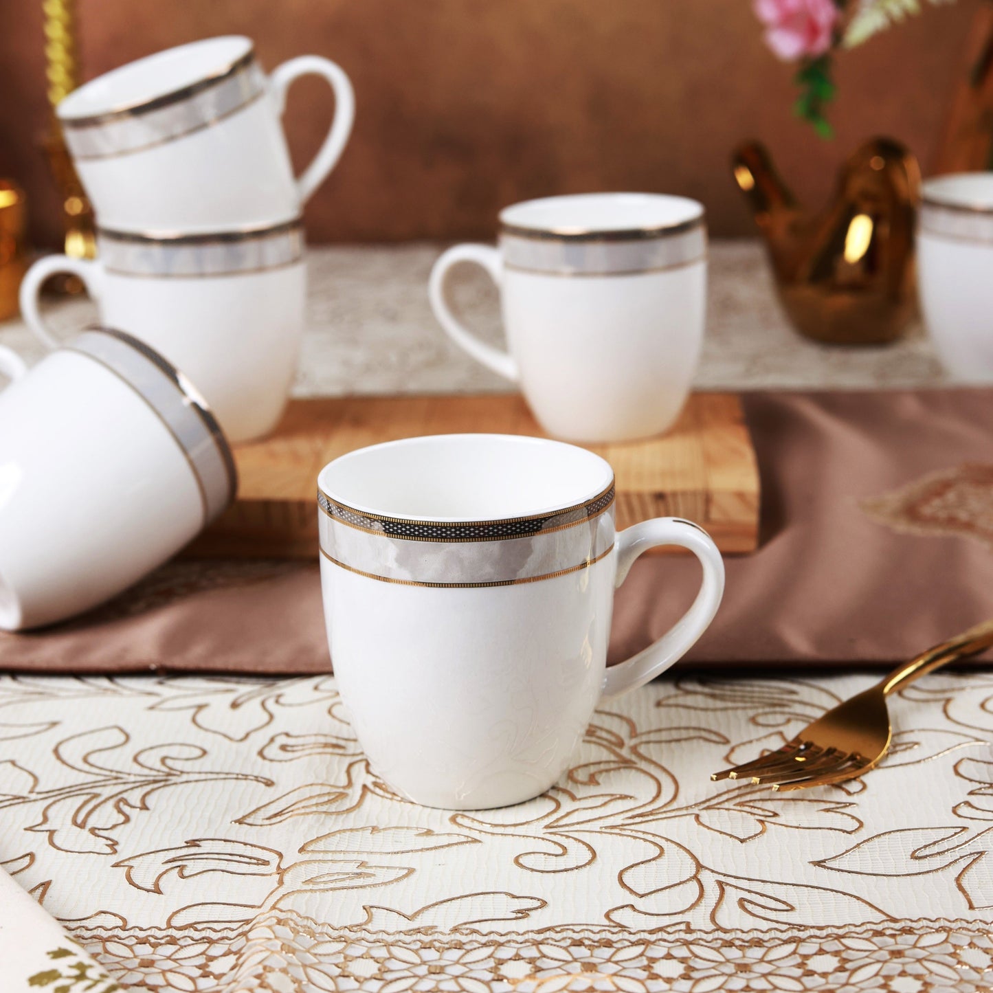 Oyster Pearl Mug Set (Capacity 170 ML, Set of 6)