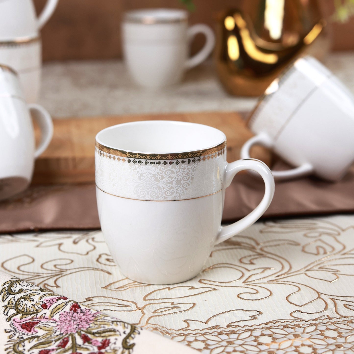 Persian Ivory Mug Set (Capacity 180 ML, Set of 6)