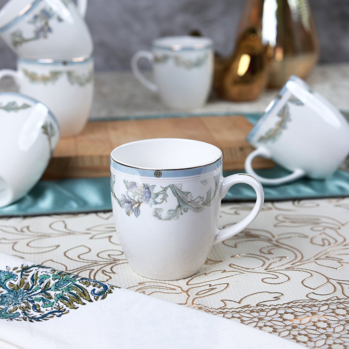 Oriental Blume Mug Set (Capacity 180 ML, Set of 6)