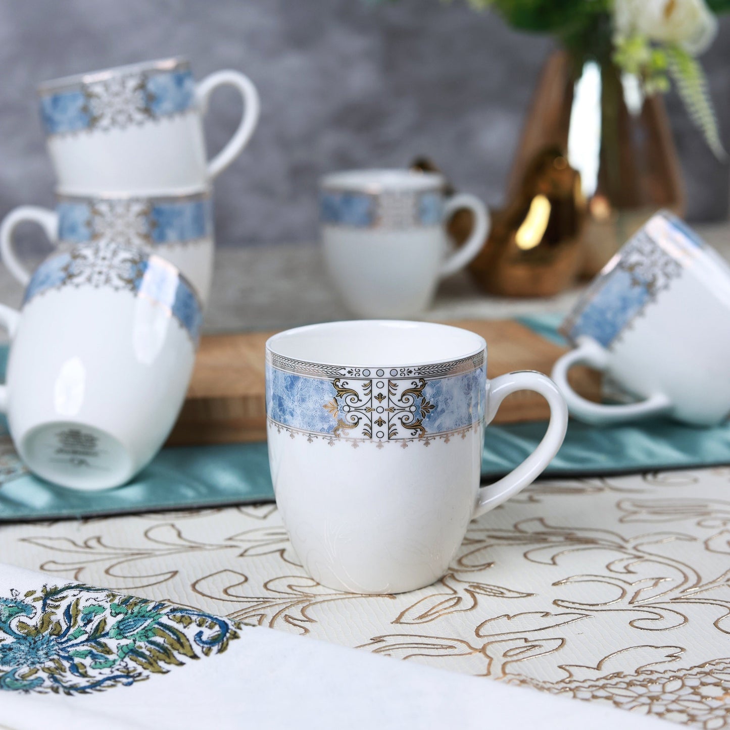 Majestique Blue Mug Set (Capacity 180 ML, Set of 6)