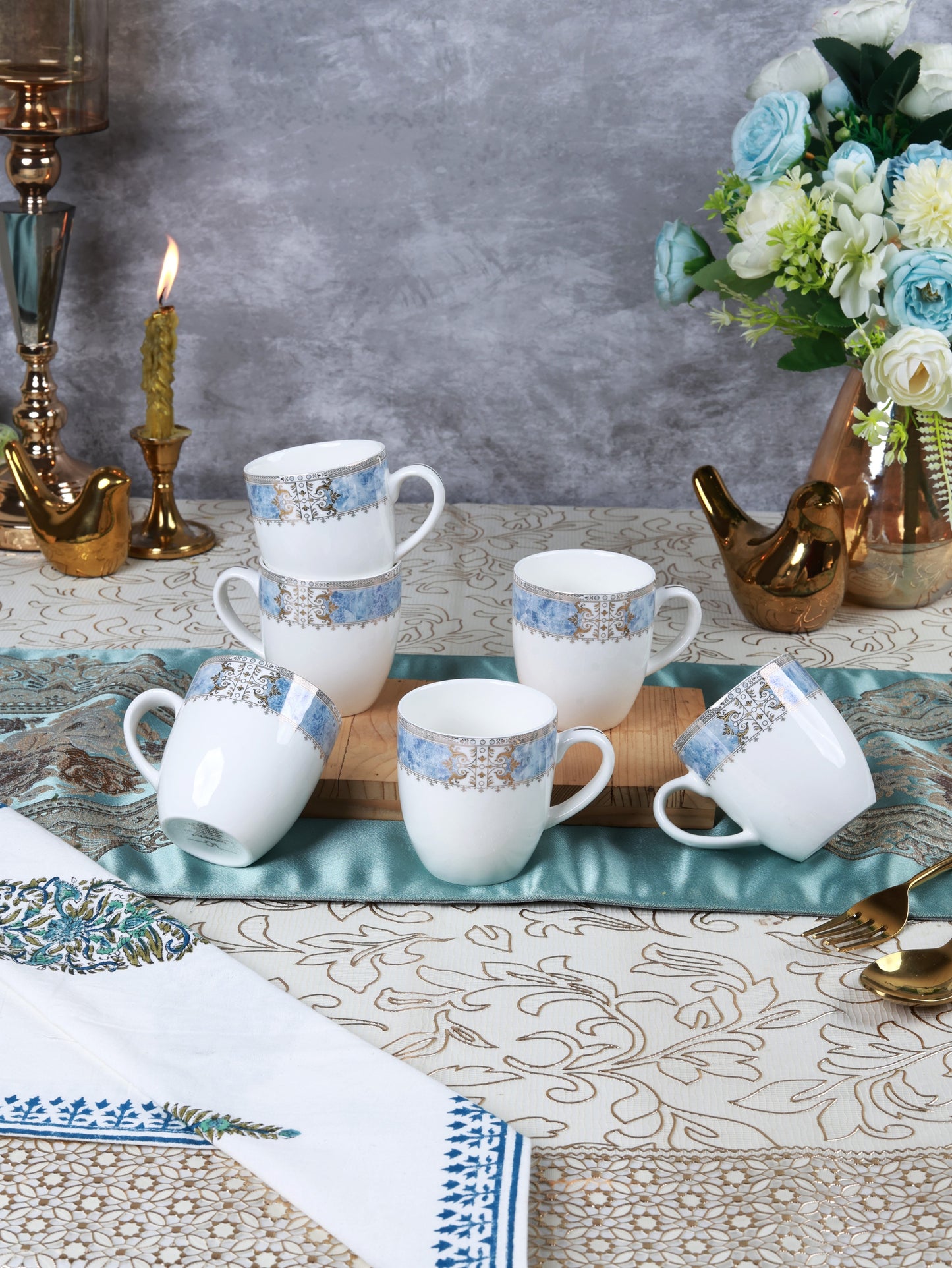 Majestique Blue Mug Set (Capacity 180 ML, Set of 6)