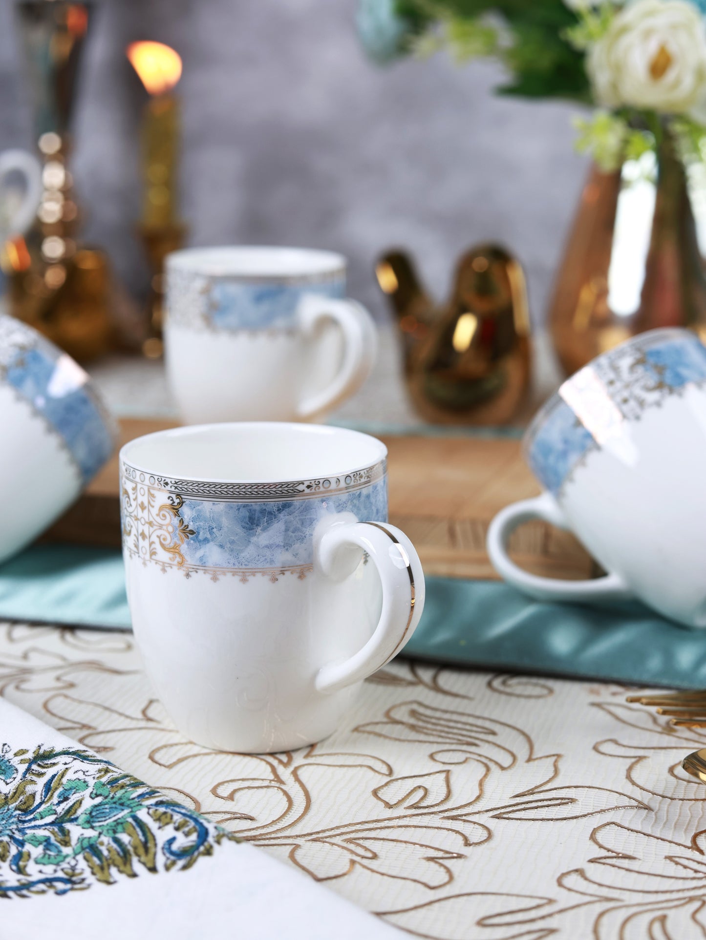 Majestique Blue Mug Set (Capacity 180 ML, Set of 6)