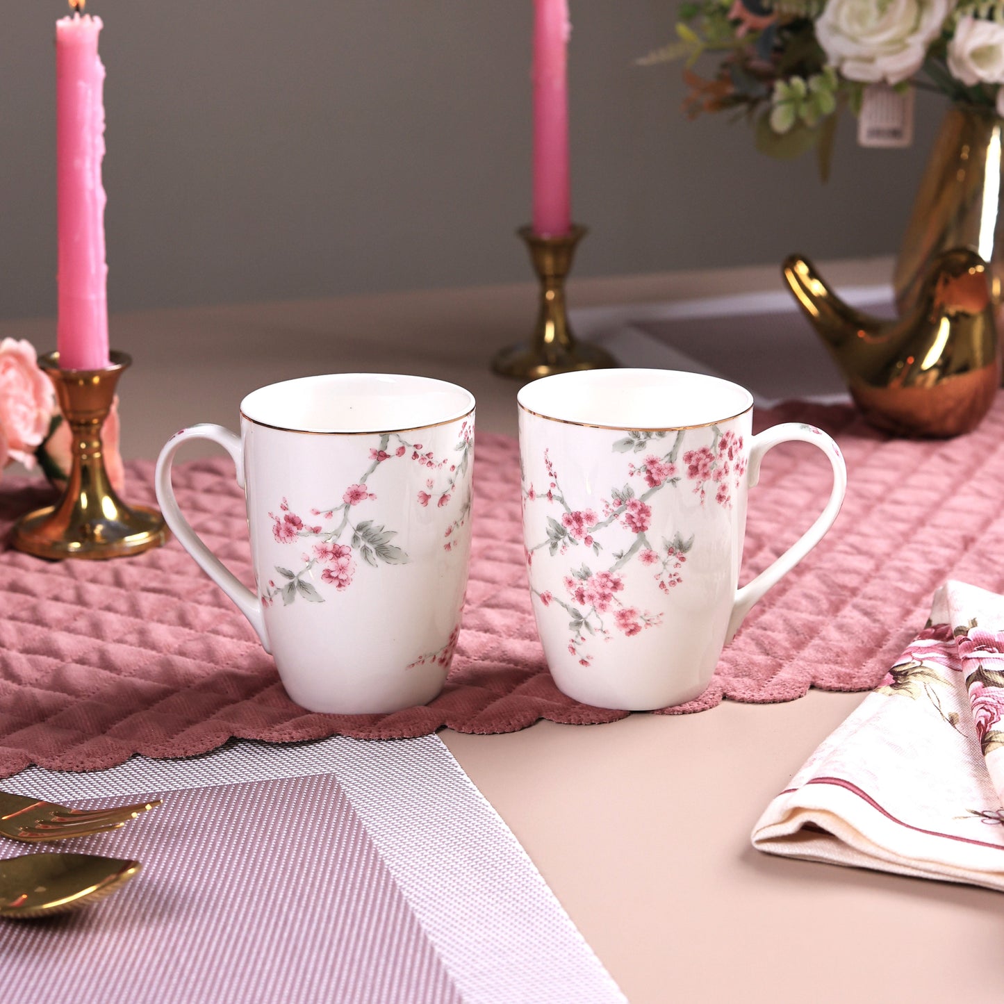Orchid Bliss Coffee Mugs (Set of 2, 300 ML) - Vigneto
