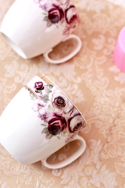 Rose Garden Mug Set (Capacity 200 ML, Set of 6)