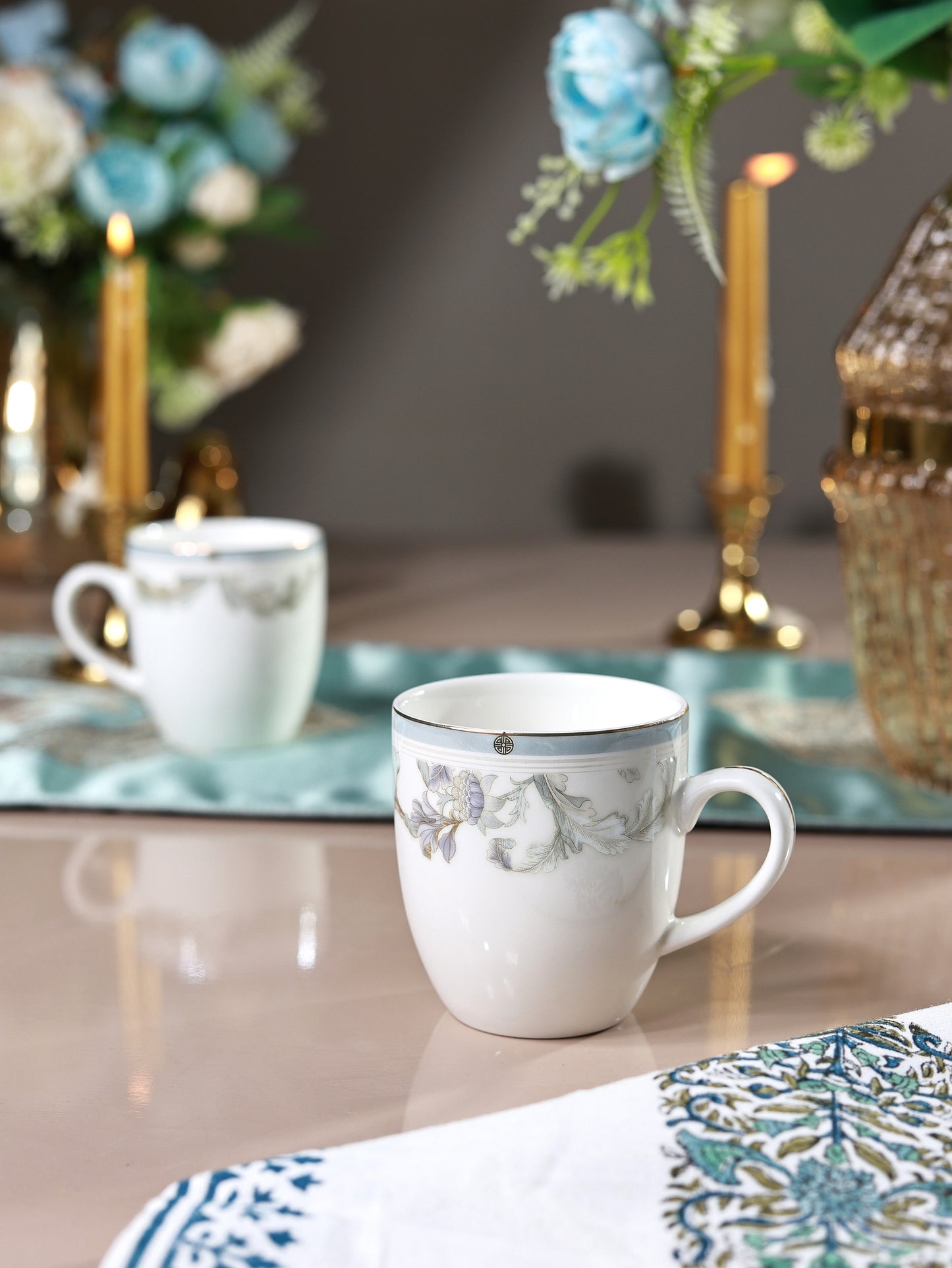 Oriental Blume Mug Set (Capacity 180 ML, Set of 6)