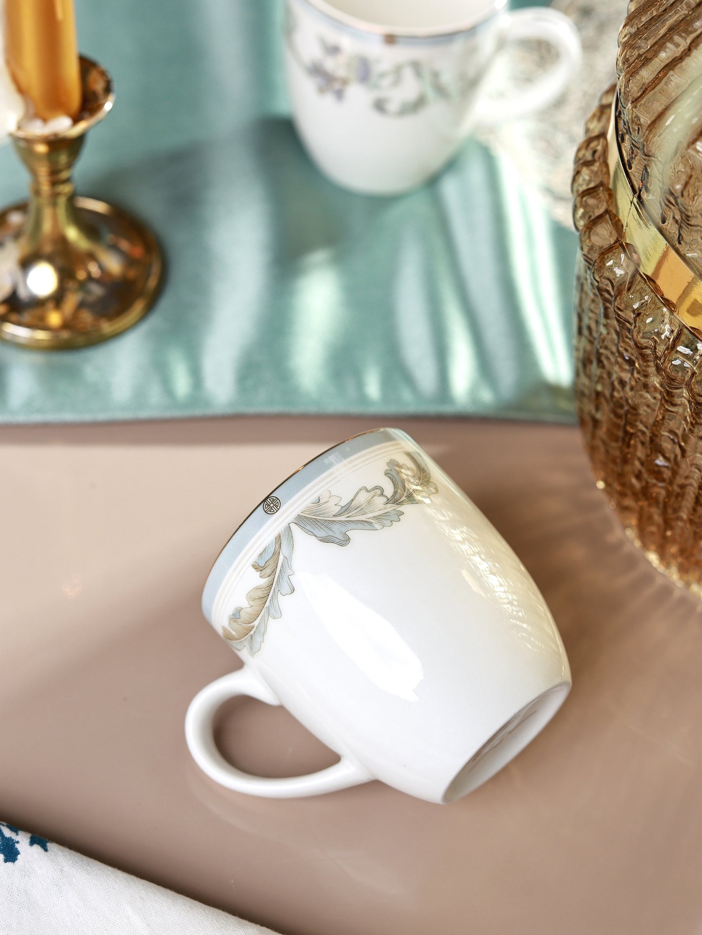 Oriental Blume Mug Set (Capacity 180 ML, Set of 6)