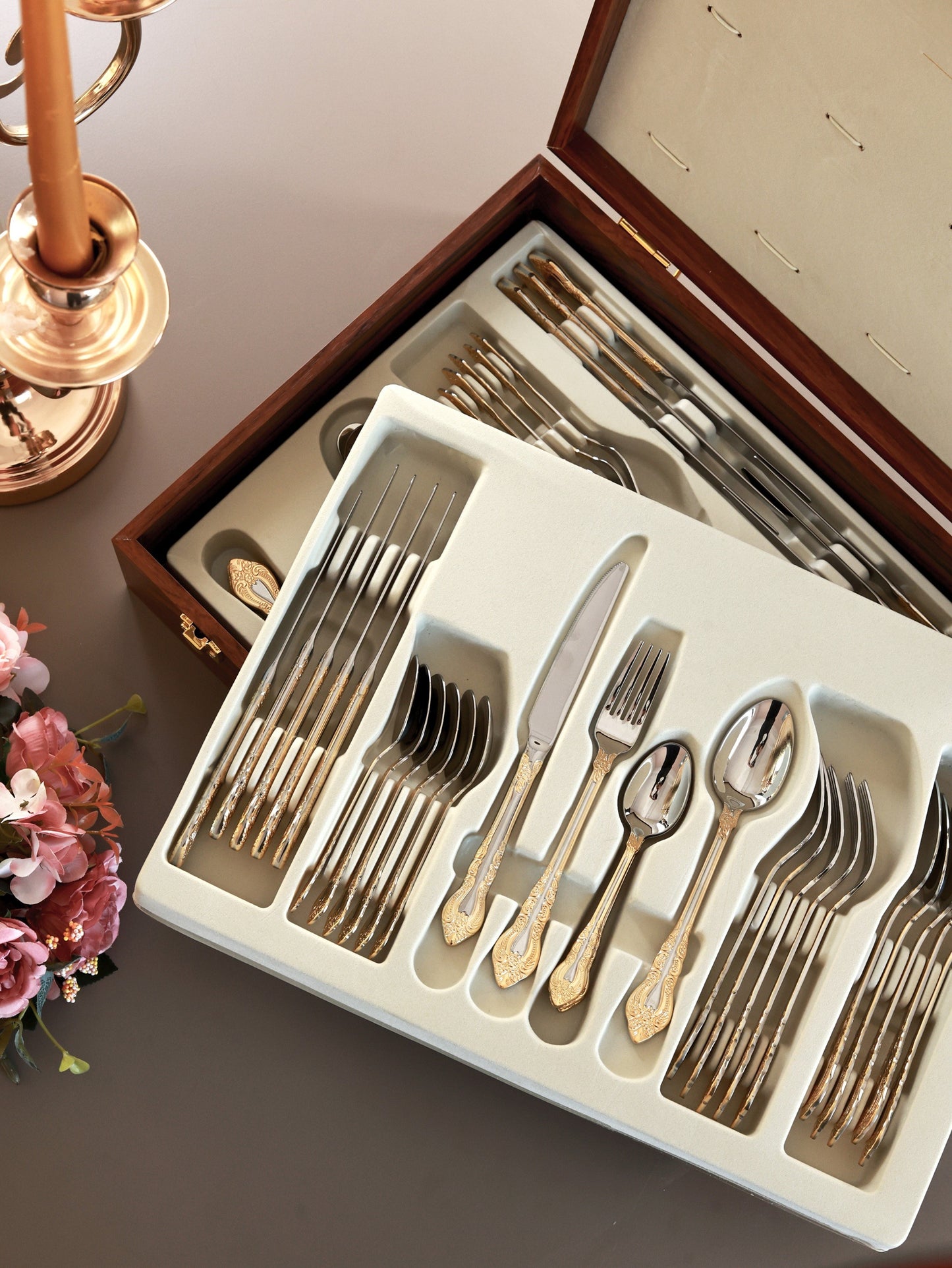 Royal Crest 65 Pcs Cutlery Set (Palace Collection, 24K Gold Plated)