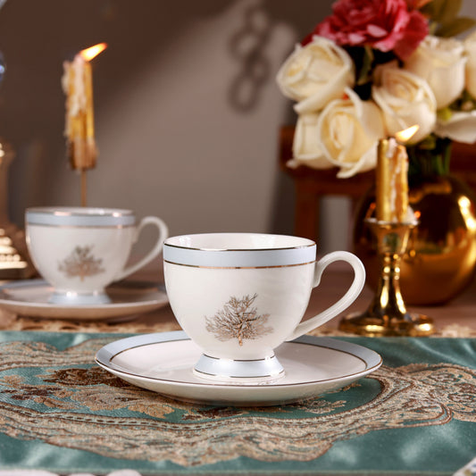 Celestial Blue Cup and Saucer Set (6 Cups and 6 Saucers)