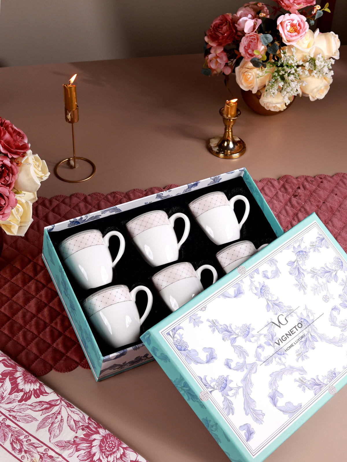 Rosé Champagne Mug Set (Capacity 200 ML, Set of 6)
