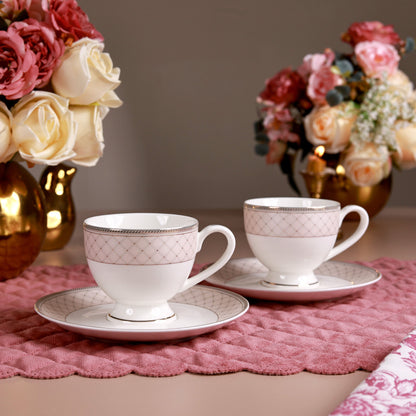 Rosé Champagne Cup and Saucer Set (6 Cups and 6 Saucers)