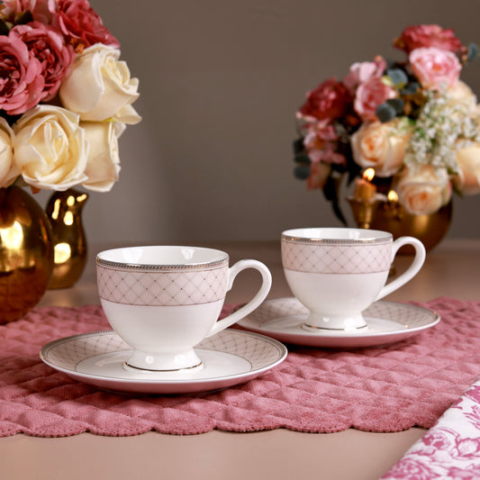Rosé Champagne Cup and Saucer Set (6 Cups and 6 Saucers)
