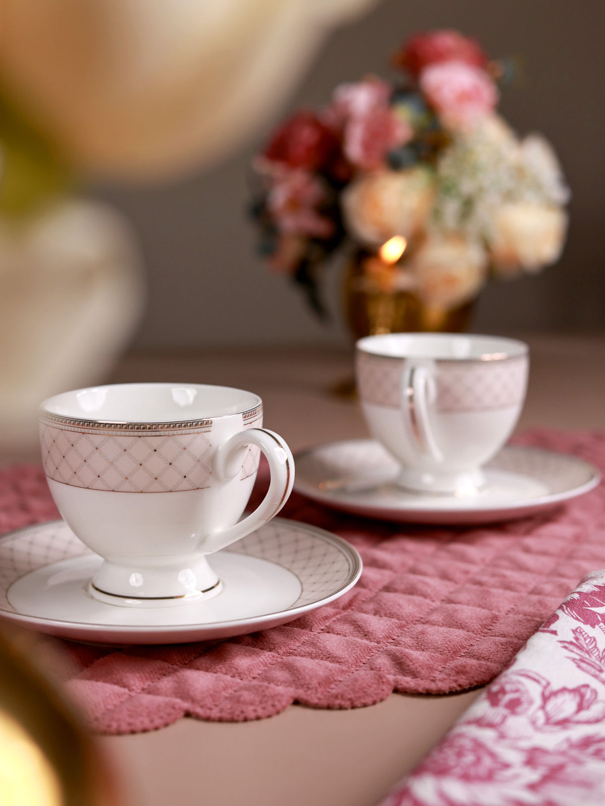 Rosé Champagne Cup and Saucer Set (6 Cups and 6 Saucers)