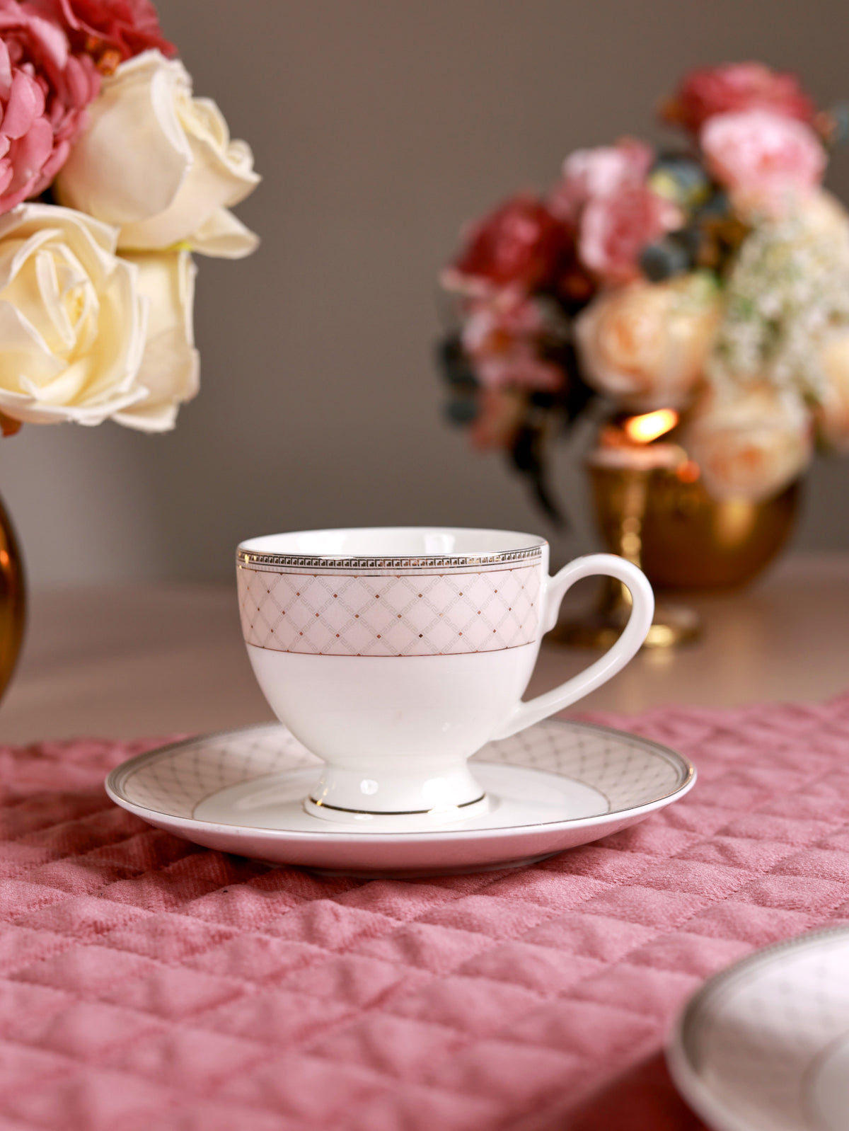 Rosé Champagne Cup and Saucer Set (6 Cups and 6 Saucers)