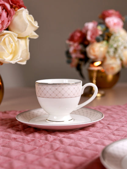 Rosé Champagne Cup and Saucer Set (6 Cups and 6 Saucers)