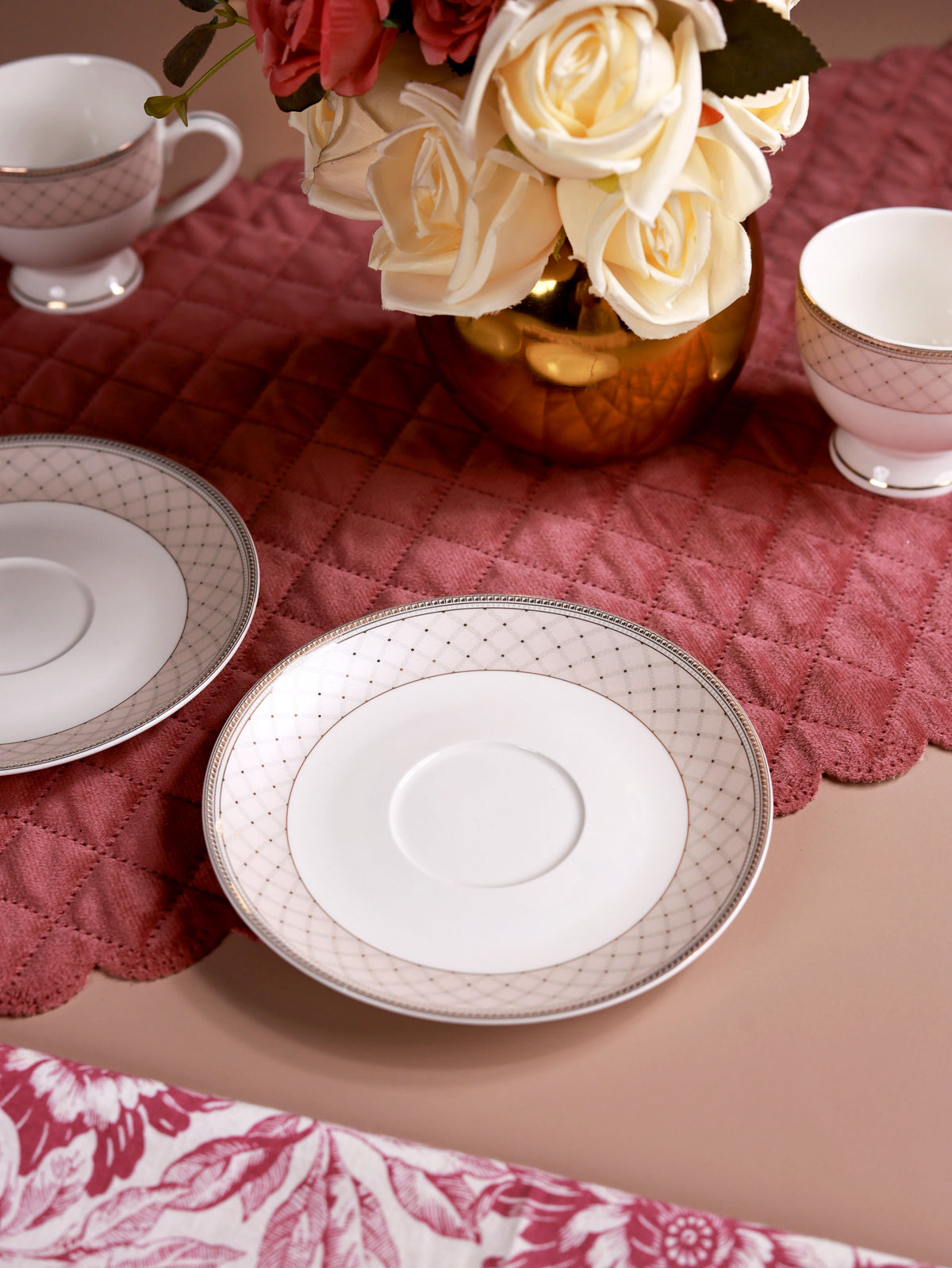 Rosé Champagne Cup and Saucer Set (6 Cups and 6 Saucers)