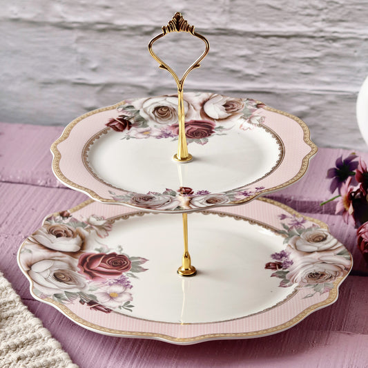 Rose Garden Two Tier Dessert Stand - Vigneto