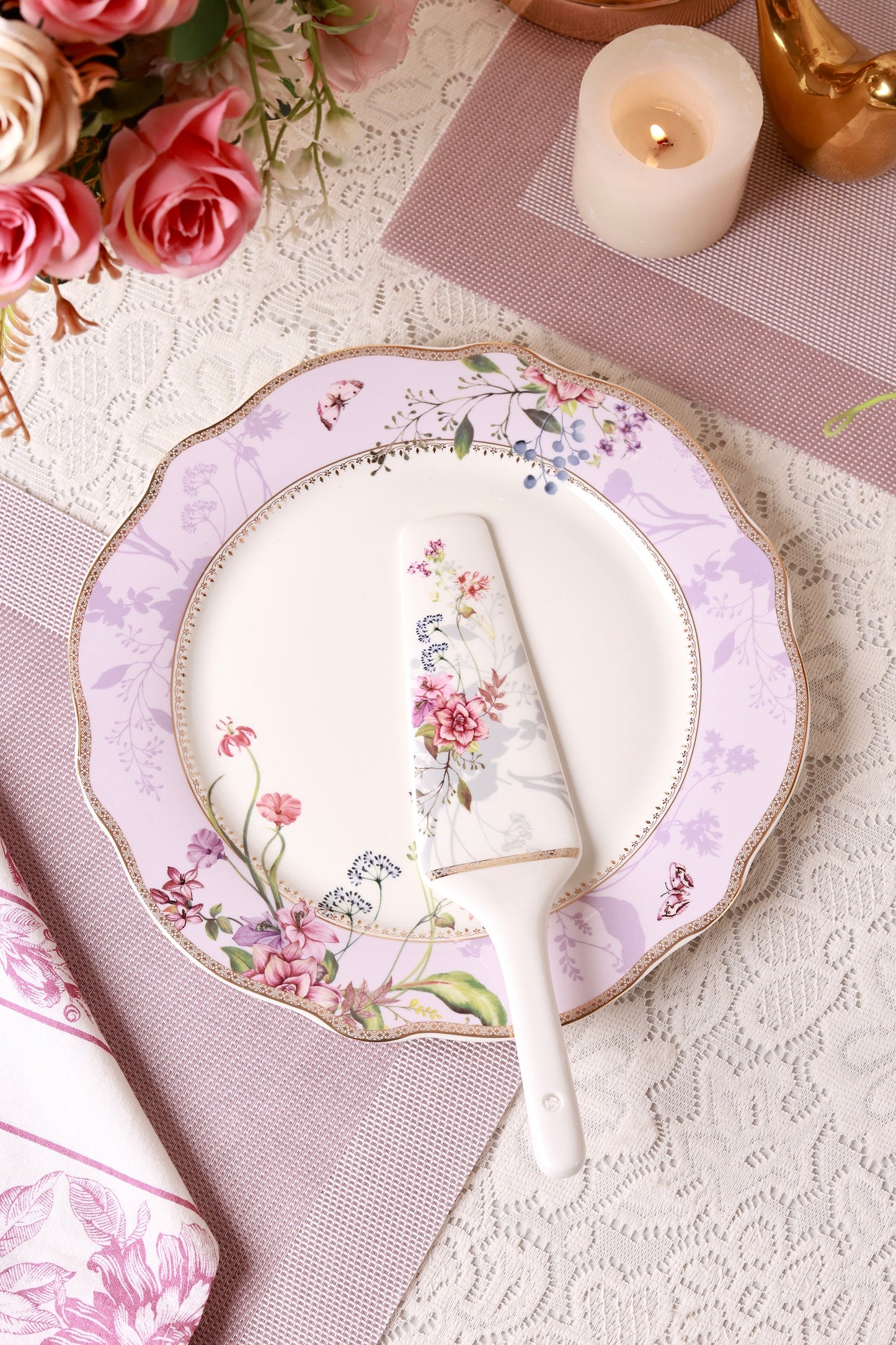 Lilac Garden 8 Pcs Snack Set (1 Serving Plate, 6 Quarter Plates, 1 Server)