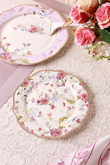 Lilac Garden 8 Pcs Snack Set (1 Serving Plate, 6 Quarter Plates, 1 Server)