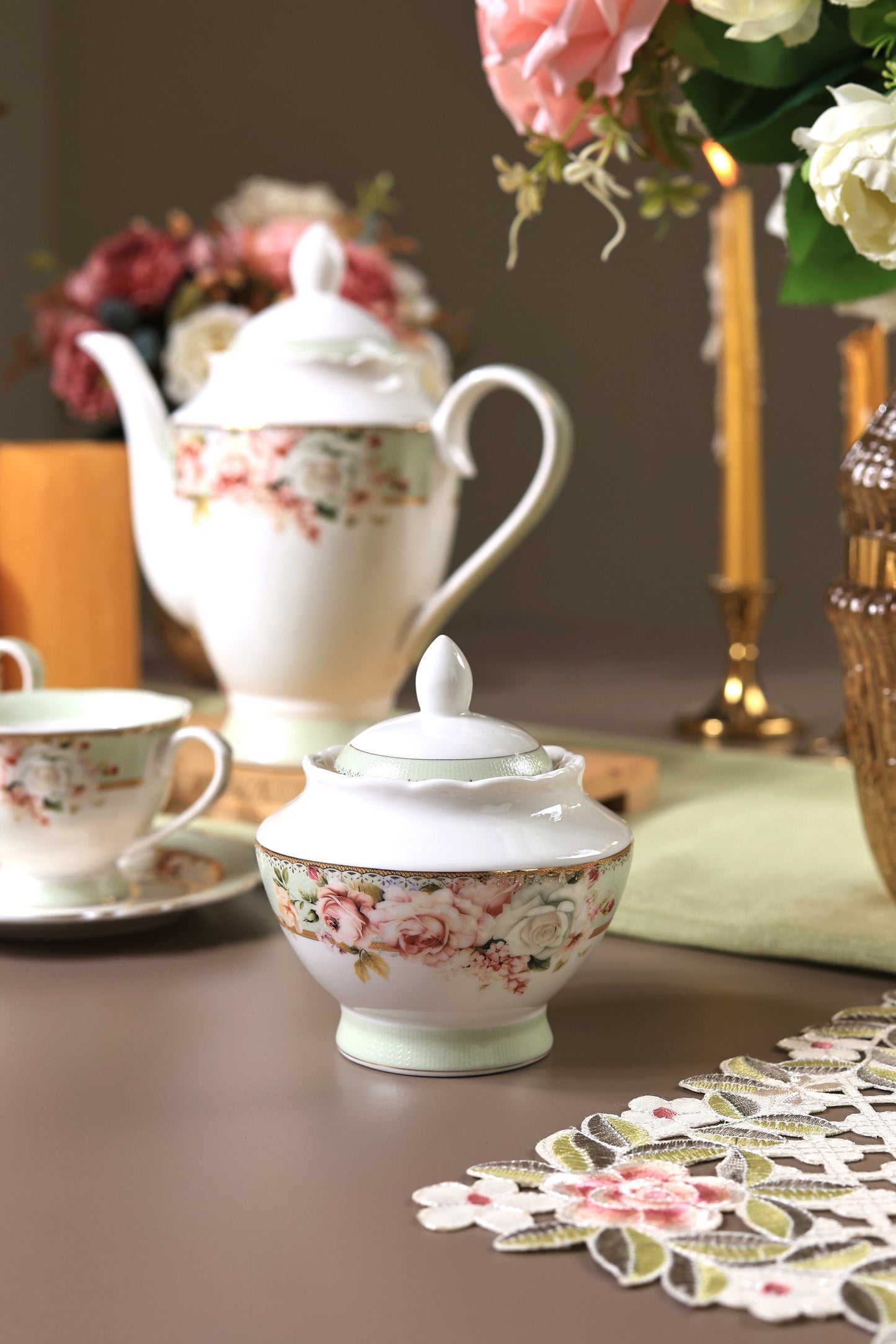Pistachio Green 15 Pcs Tea Set (Vintage Collection)