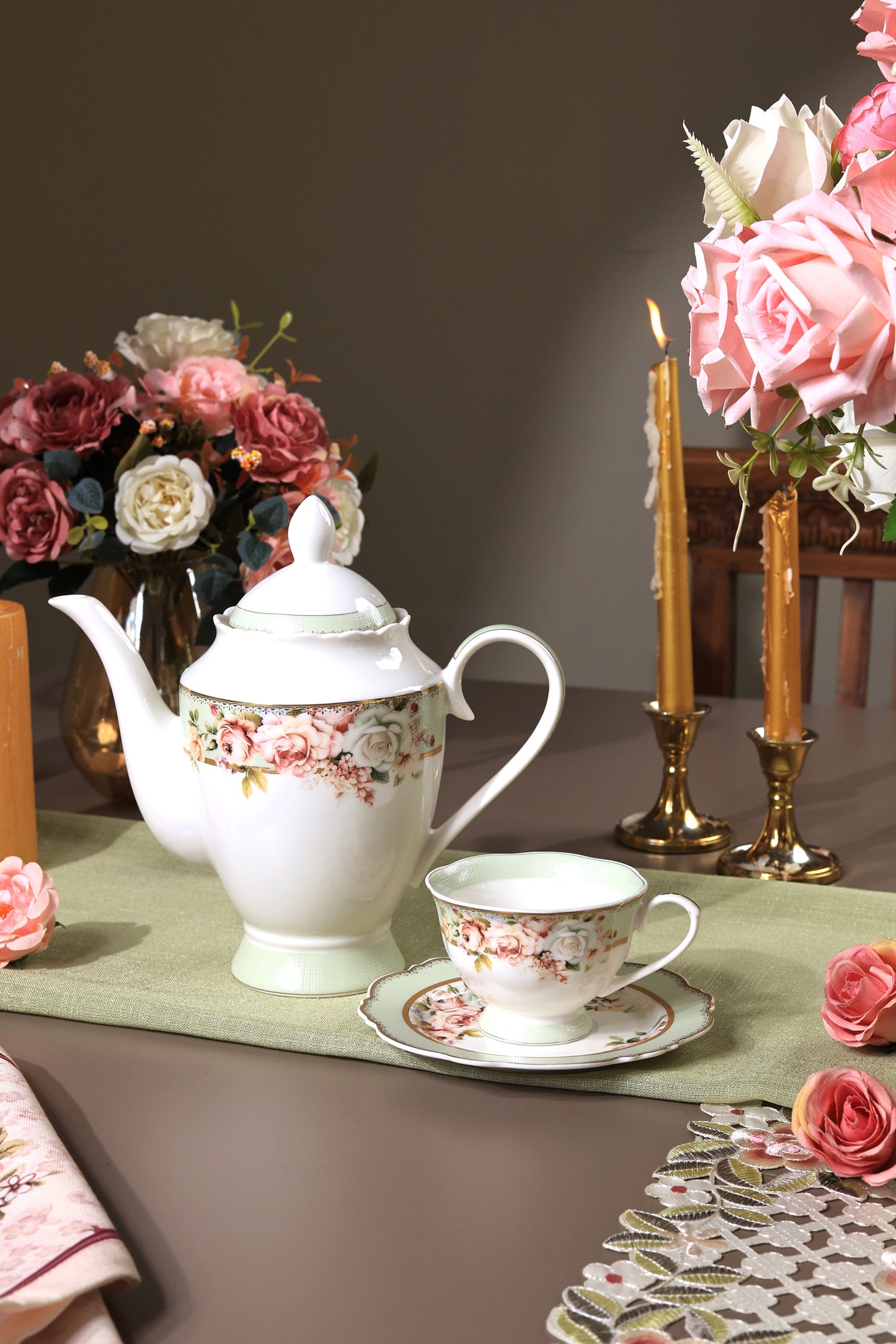 Pistachio Green 15 Pcs Tea Set (Vintage Collection)