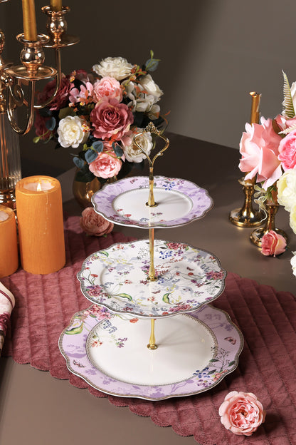 Lilac Garden Three Tier Dessert Stand