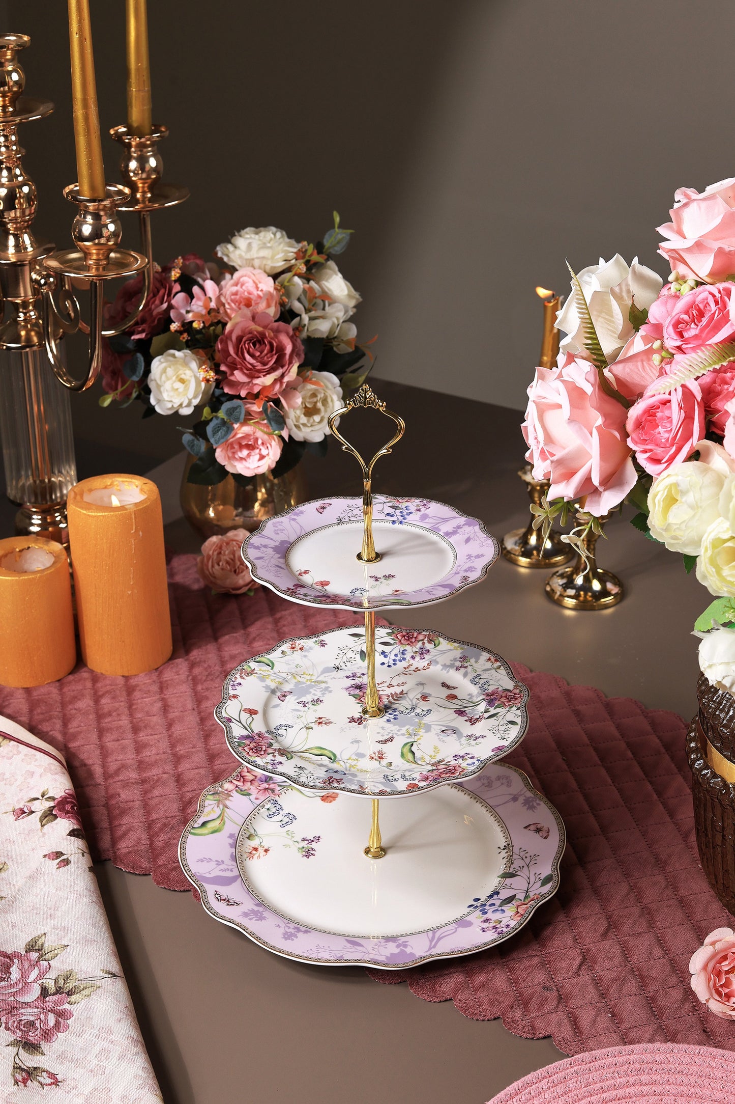 Lilac Garden Three Tier Dessert Stand
