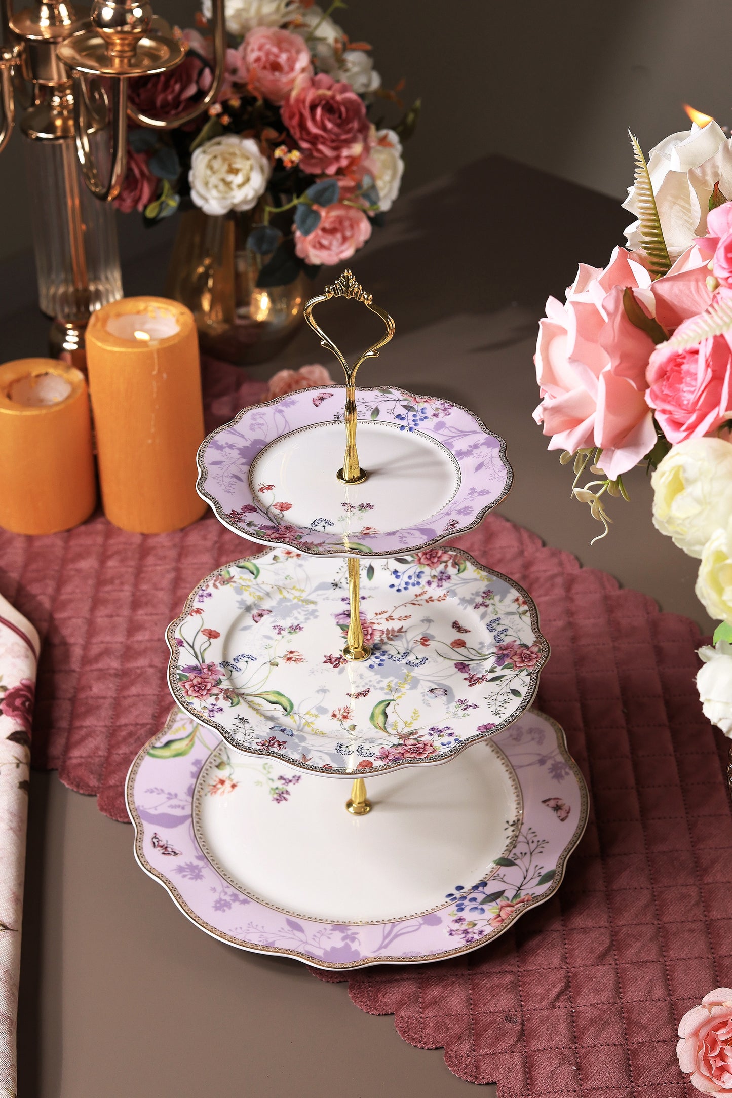 Lilac Garden Three Tier Dessert Stand